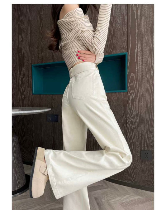 Women’s Cream Straight-Leg Denim Jeans C0030