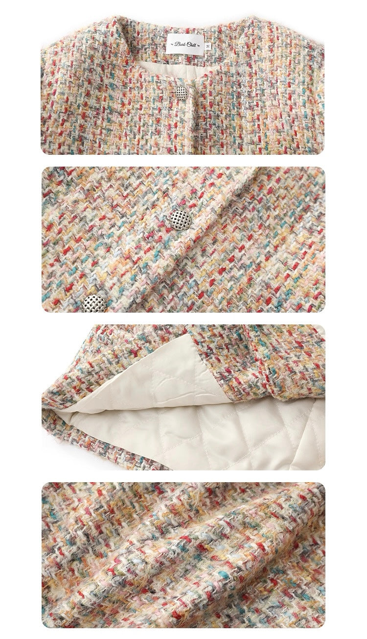 Round-Neck Elegant Tweed Jacket for Women C0005