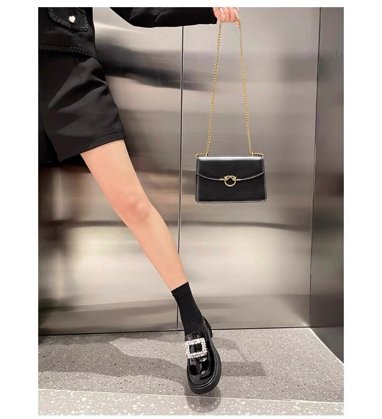 Women’s Rhinestone Square Buckle Platform Loafers S0006