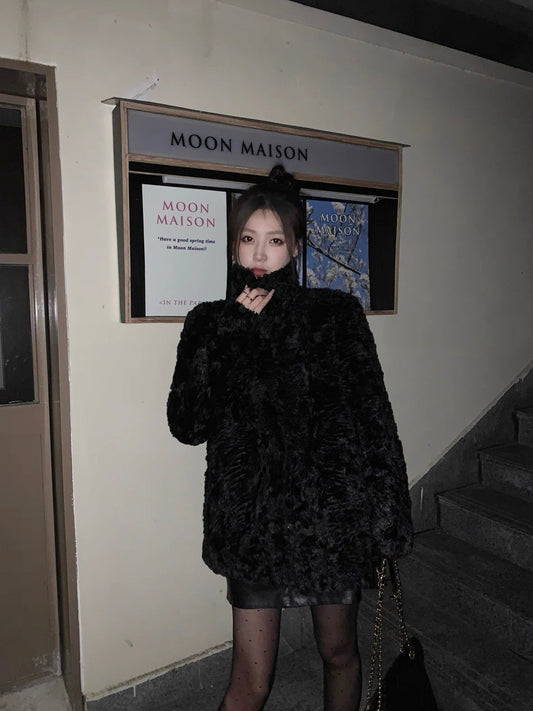 Women’s Plush Eco Faux Fur High-Neck Coat C0040