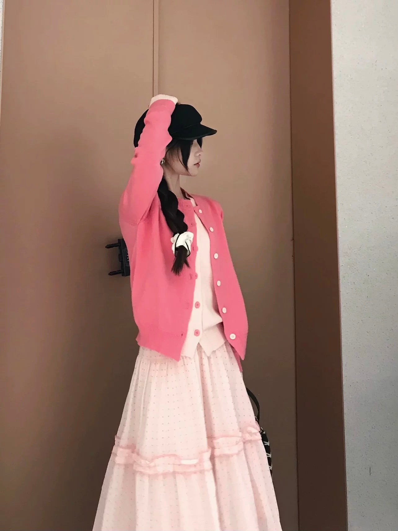 Women’s Pink Layered-Look Knit Cardigan C0011