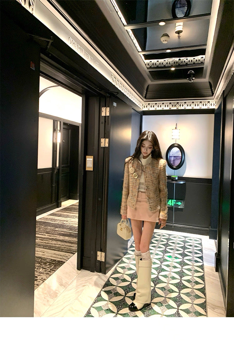 Round-Neck Elegant Tweed Jacket for Women C0005