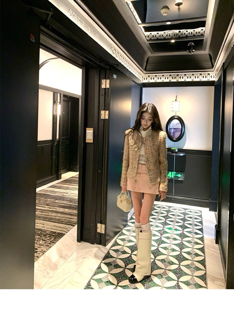 Round-Neck Elegant Tweed Jacket for Women C0005