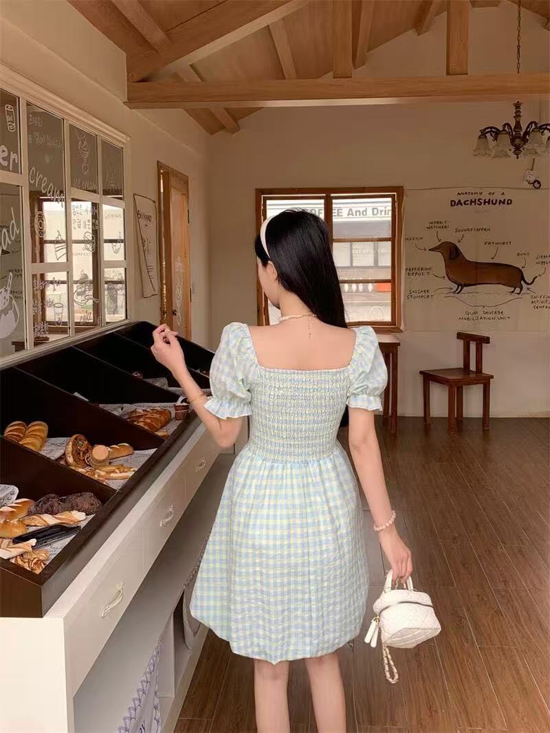 crushpeach crushpeach PINK&BLUE bow cute puffy mini dress