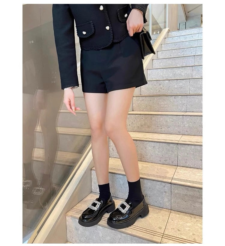 Women’s Rhinestone Square Buckle Platform Loafers S0006