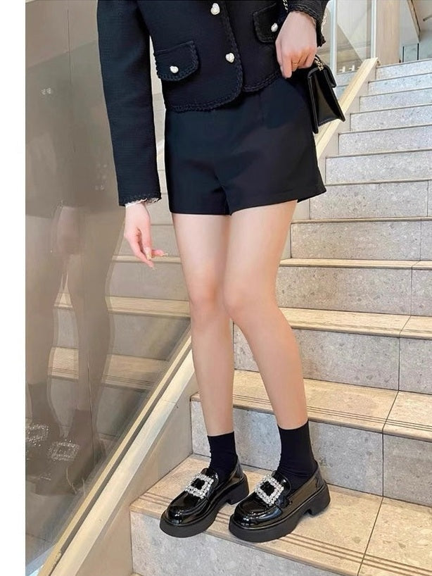 Women’s Rhinestone Square Buckle Platform Loafers S0006