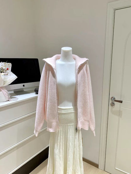 Women’s Mock Neck Zip Knit Cardigan Jacket C0007