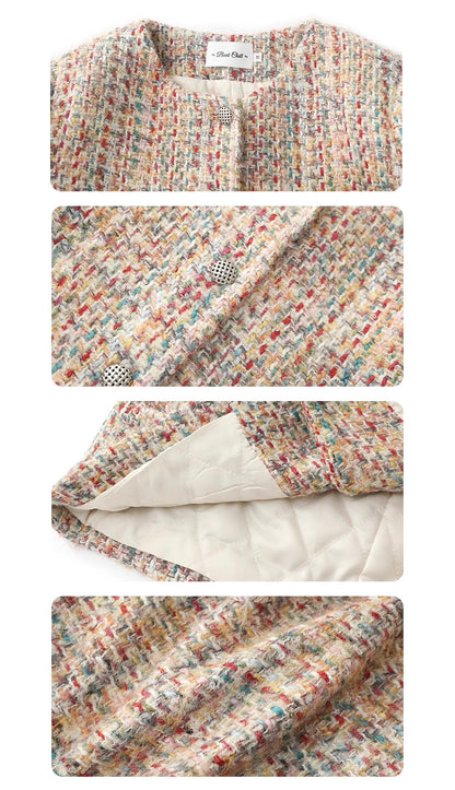 Round-Neck Elegant Tweed Jacket for Women C0005