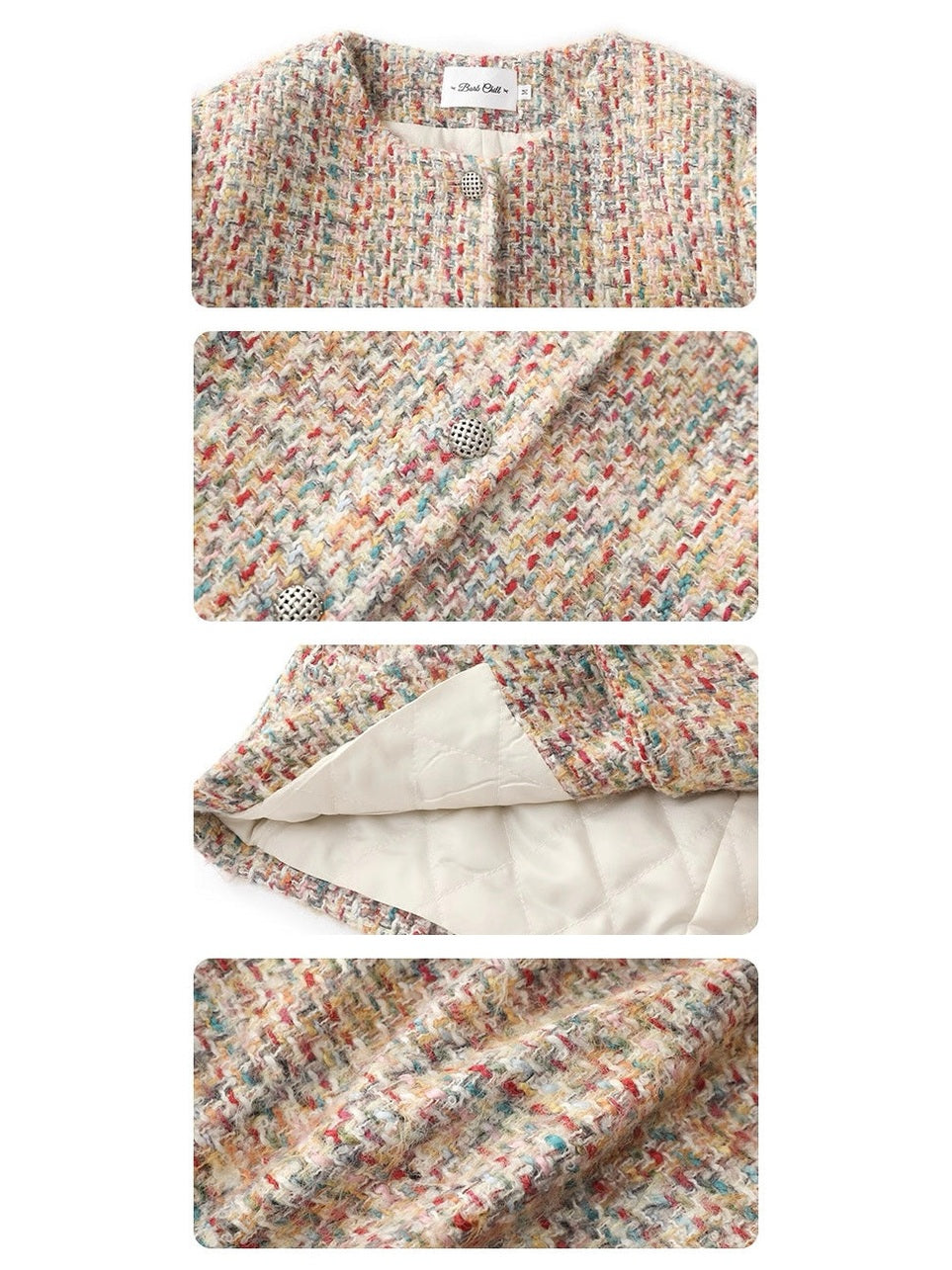 Round-Neck Elegant Tweed Jacket for Women C0005