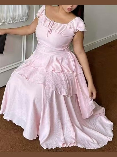 CRUSHPEACH Sweetheart Cherry Blossom Pink Layered MIXI Dress