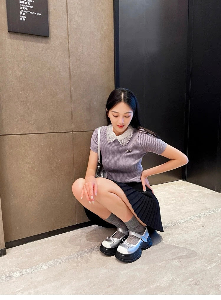 French Bowknot Chunky Platform Loafers S0007