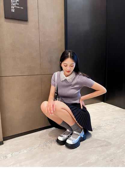 French Bowknot Chunky Platform Loafers S0007