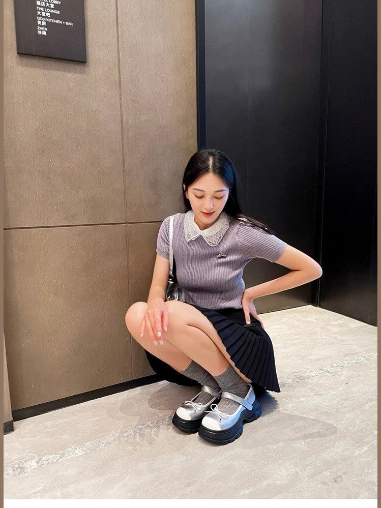 French Bowknot Chunky Platform Loafers S0007