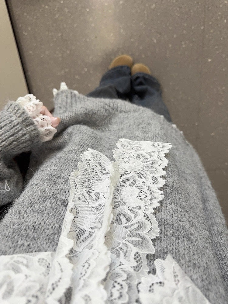 Lace Bowknot Cute Knit Sweater C0039