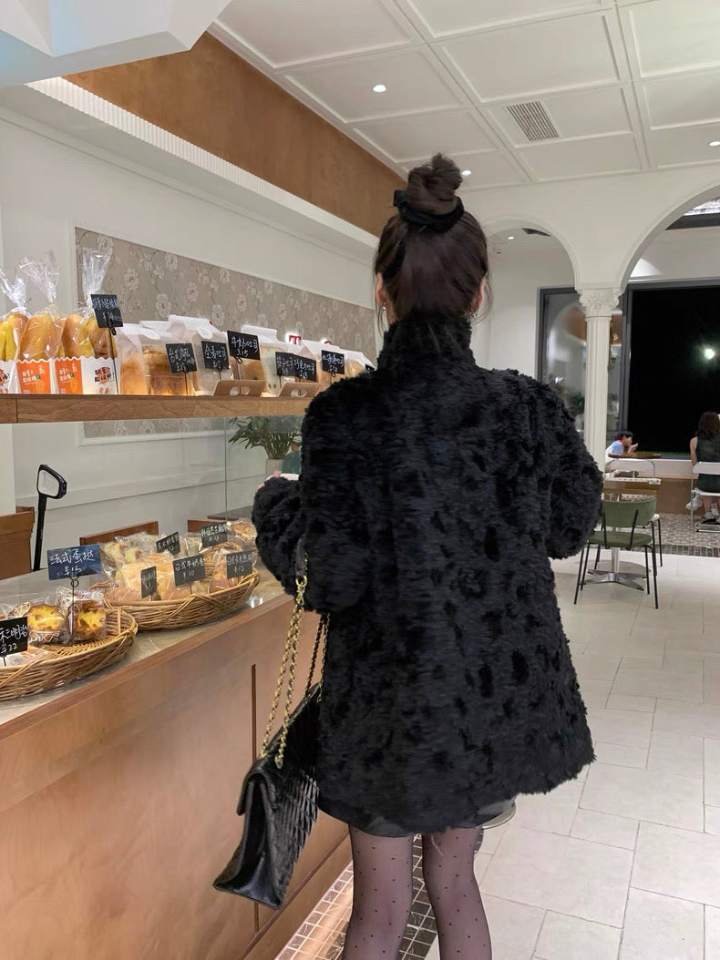 Women’s Plush Eco Faux Fur High-Neck Coat C0038