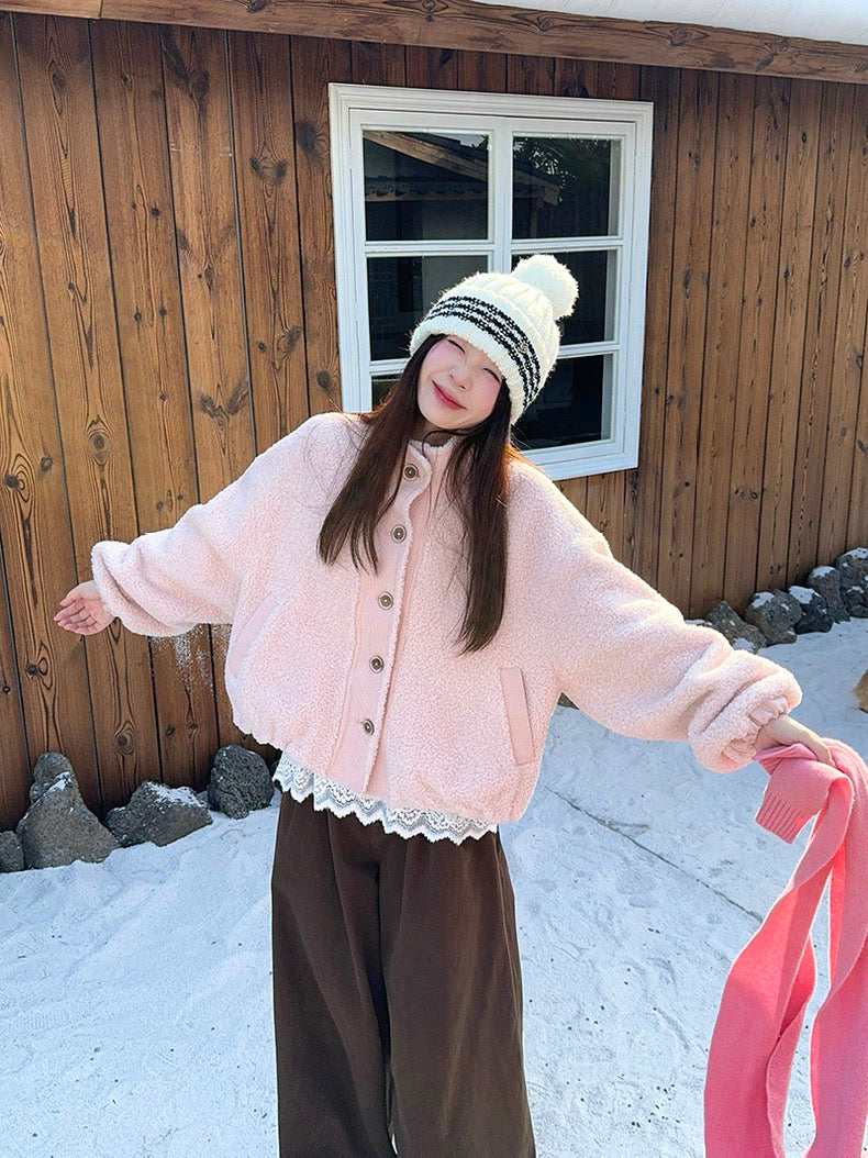 Pink Faux Shearling Jacket for Women C0050