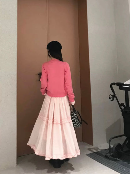 Women’s Pink Layered-Look Knit Cardigan C0011