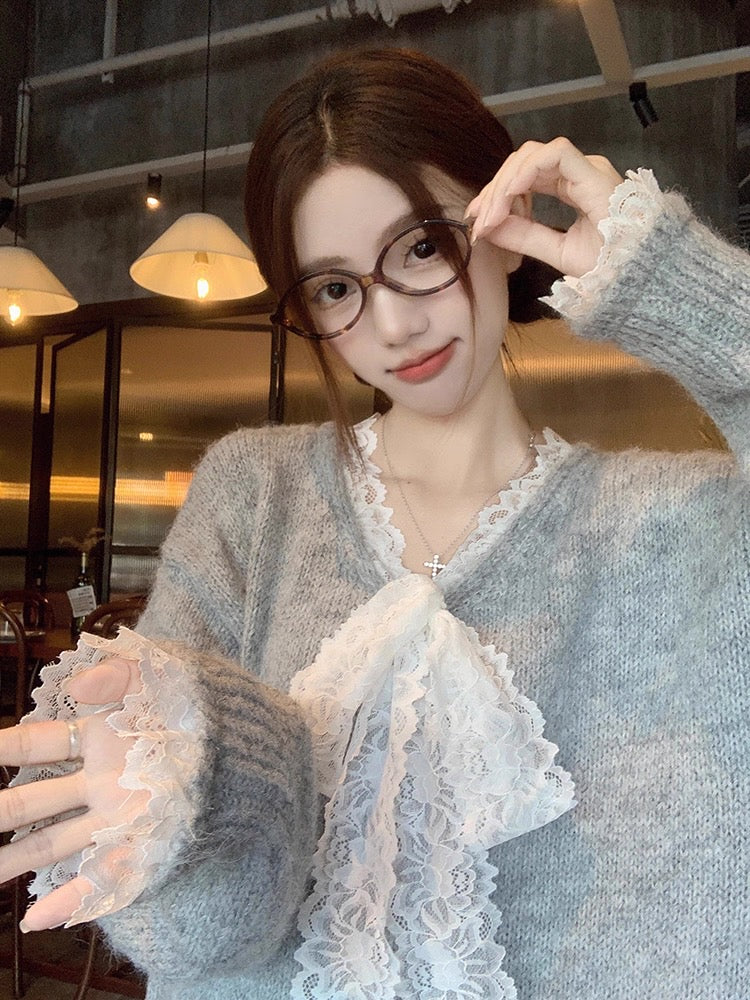 Lace Bowknot Cute Knit Sweater C0039