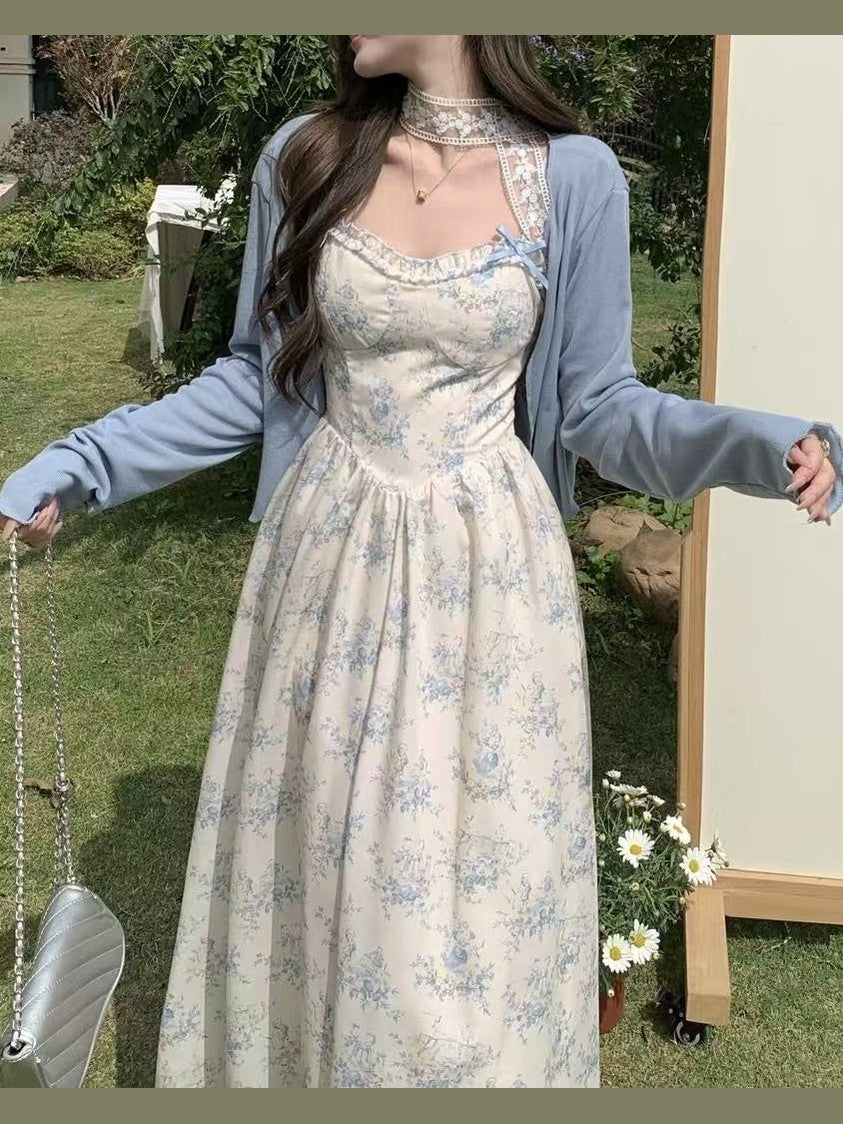 crushpeach Endless Summer Blue Bow  Floral Dress