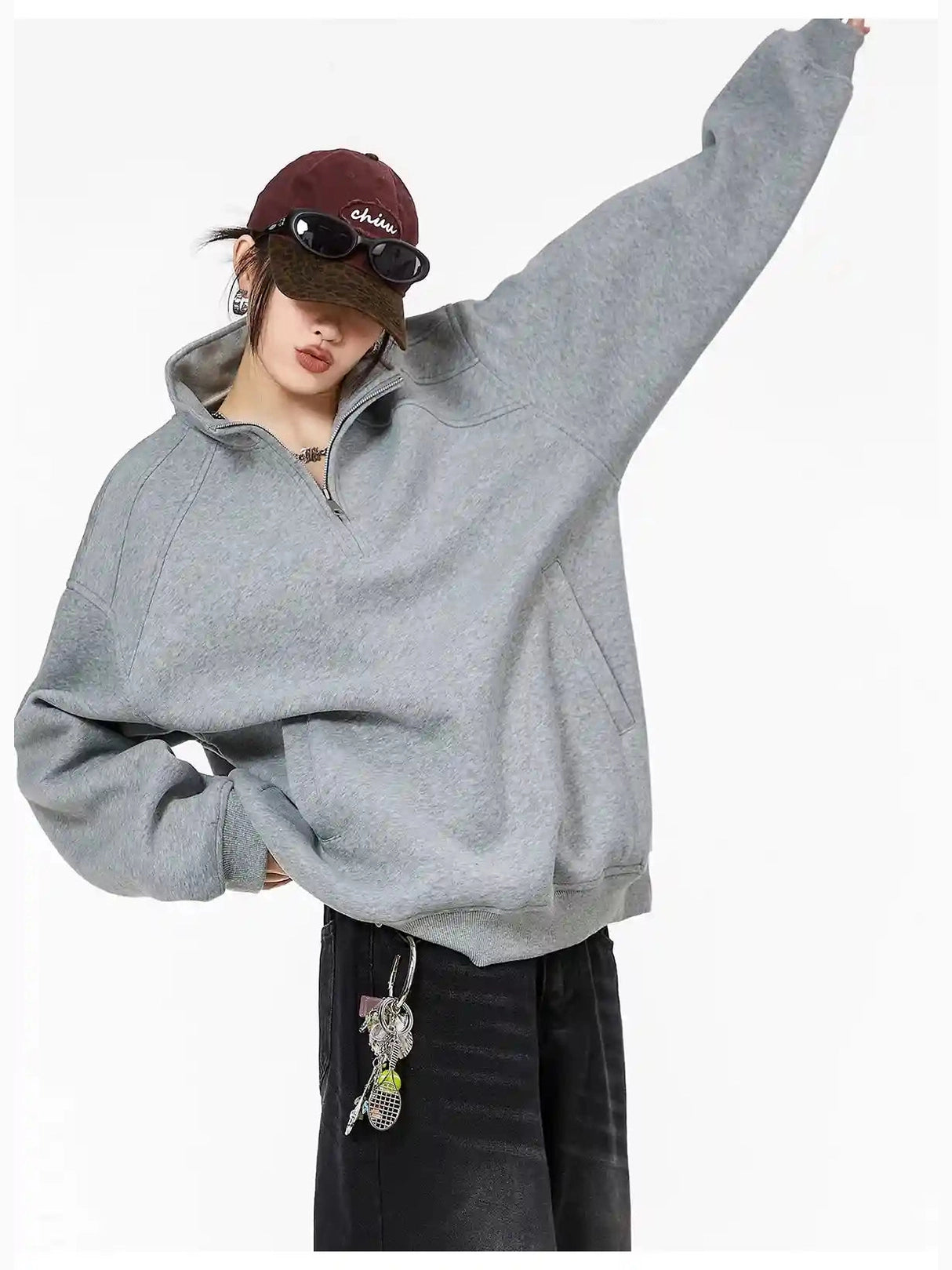 Half-Zip Stand Collar Sweatshirt with Relaxed Fit  f0368