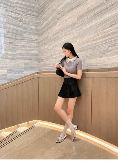 French Square-Toe Bow Ballet Flats S0008