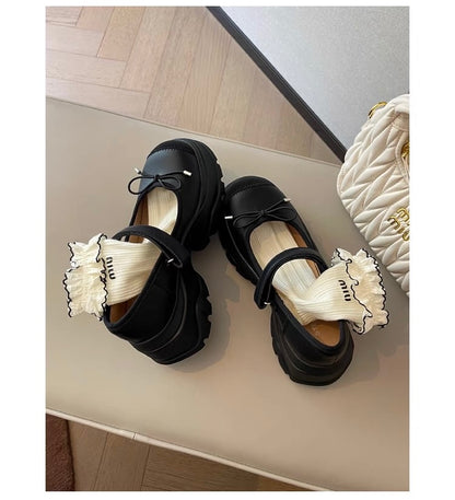 French Bowknot Chunky Platform Loafers S0007