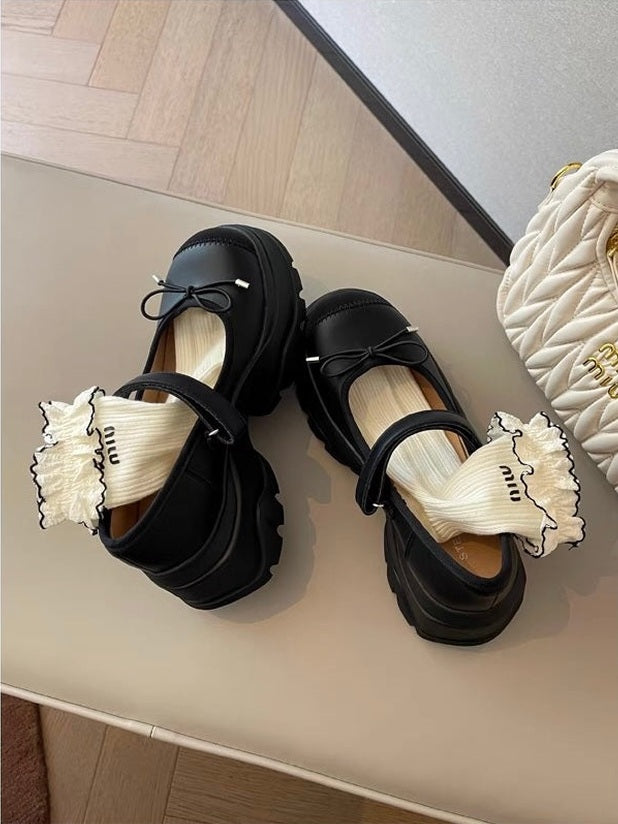 French Bowknot Chunky Platform Loafers S0007