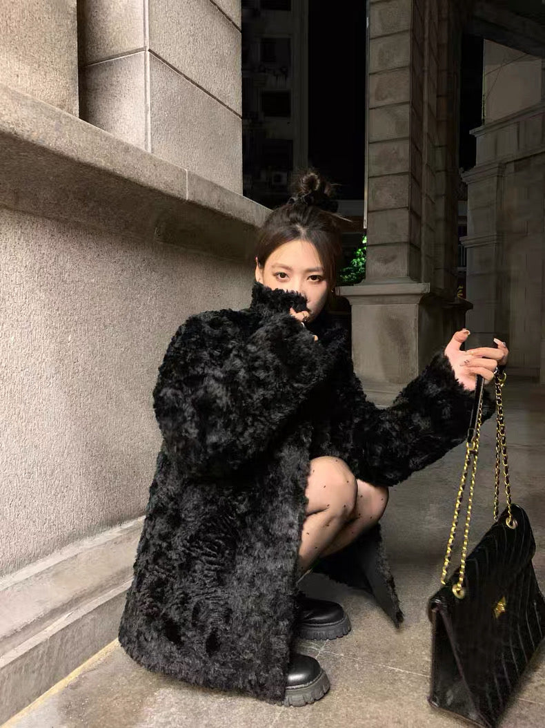 Women’s Plush Eco Faux Fur High-Neck Coat C0038