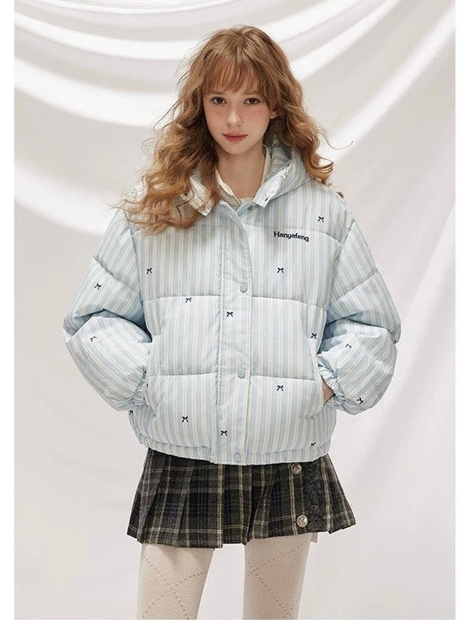 Striped Bow Down Jacket for Women C0047