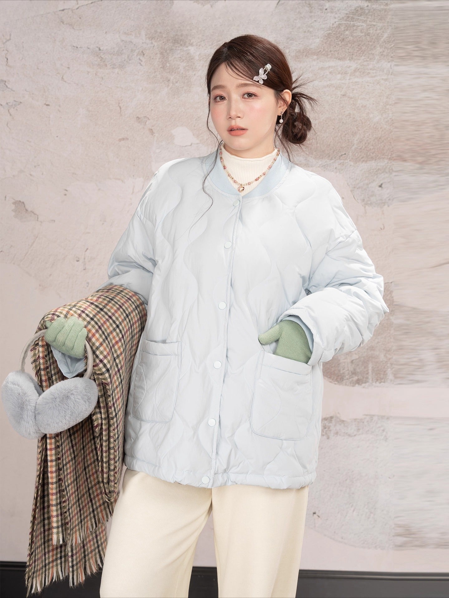 Blue light rhombus down jacket C0225