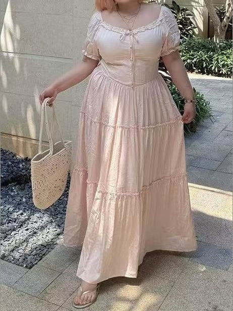 CRUSHPEACH  Princess Pink Lace Multi Layered MAXI Dress