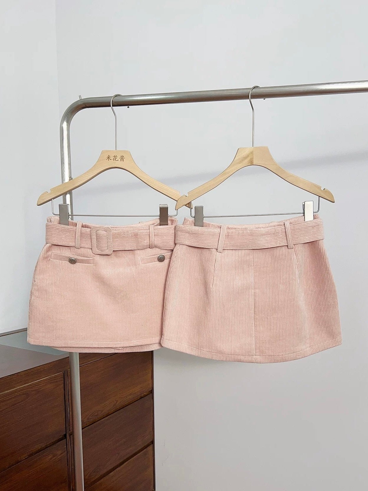 Pink Corduroy A-Line Mini Skirt C0003