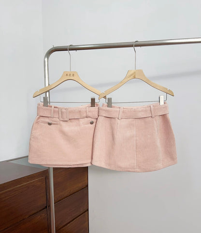 Pink Corduroy A-Line Mini Skirt C0003