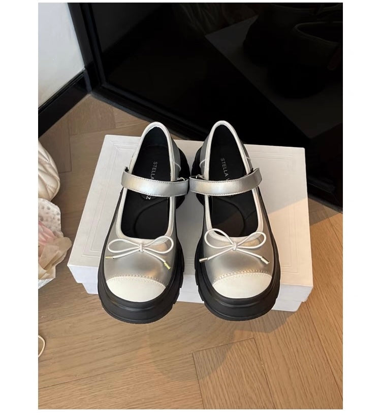 French Bowknot Chunky Platform Loafers S0007