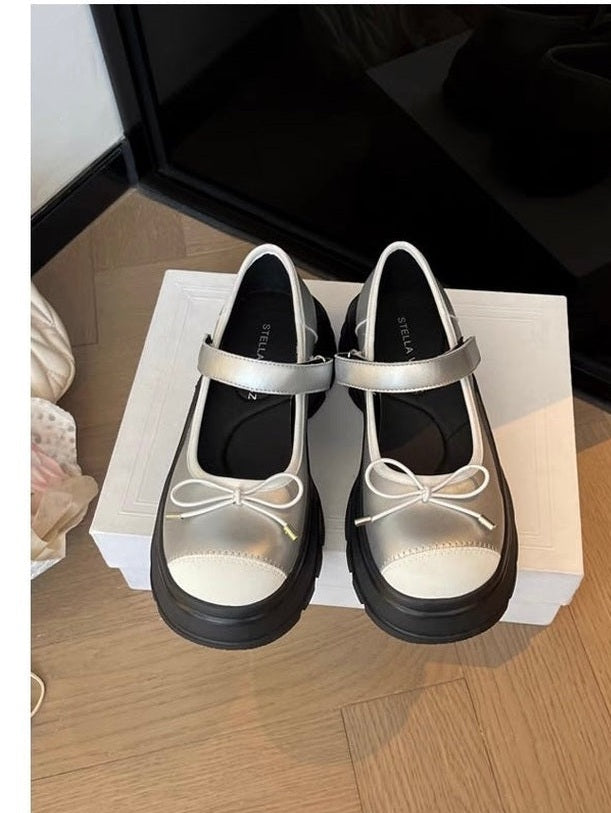 French Bowknot Chunky Platform Loafers S0007