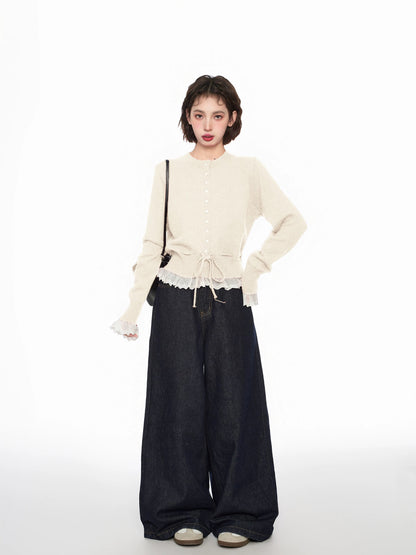 Cropped Sweater with Lace Details C0017