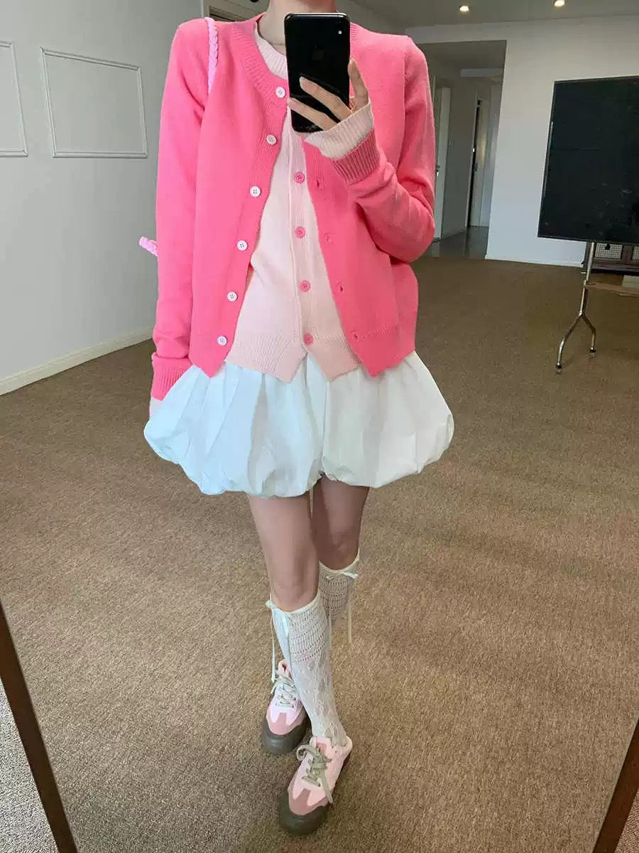 Women’s Pink Layered-Look Knit Cardigan C0011