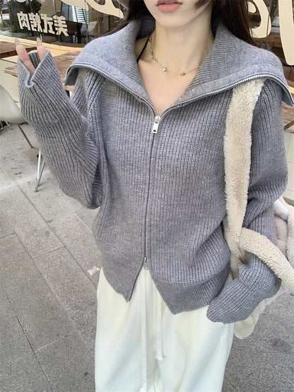 Zip-Up Stand Collar Knit Sweater Jacket C0021
