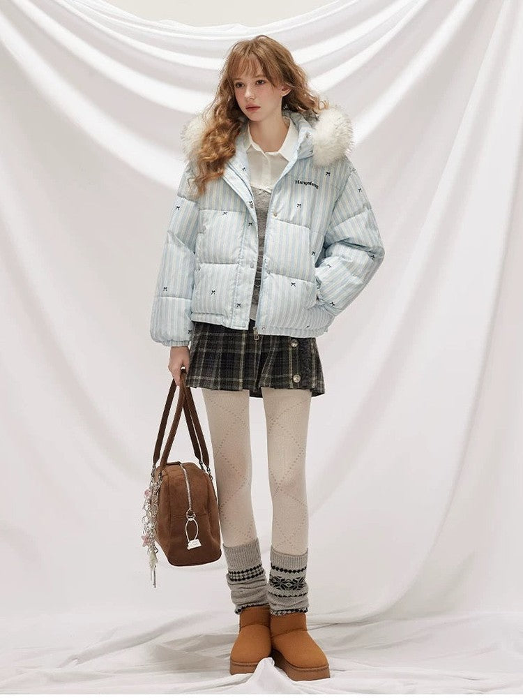 Striped Bow Down Jacket for Women C0047