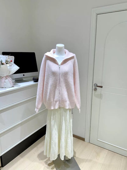 Women’s Mock Neck Zip Knit Cardigan Jacket C0007