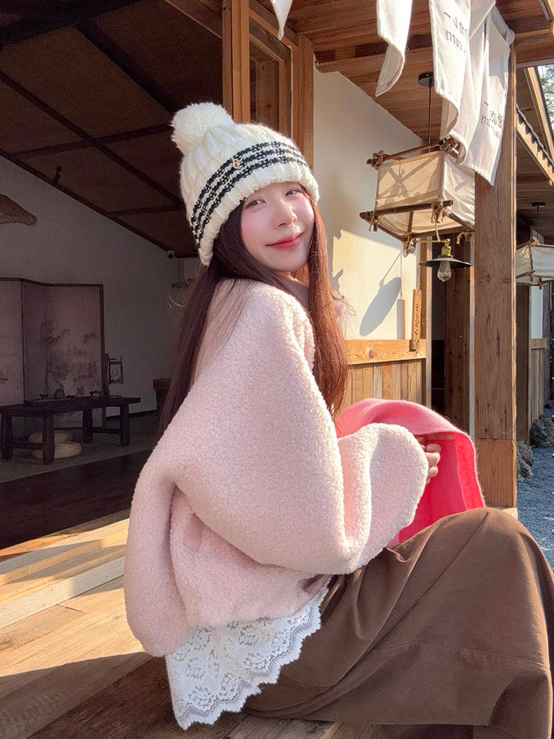 Pink Faux Shearling Jacket for Women C0050