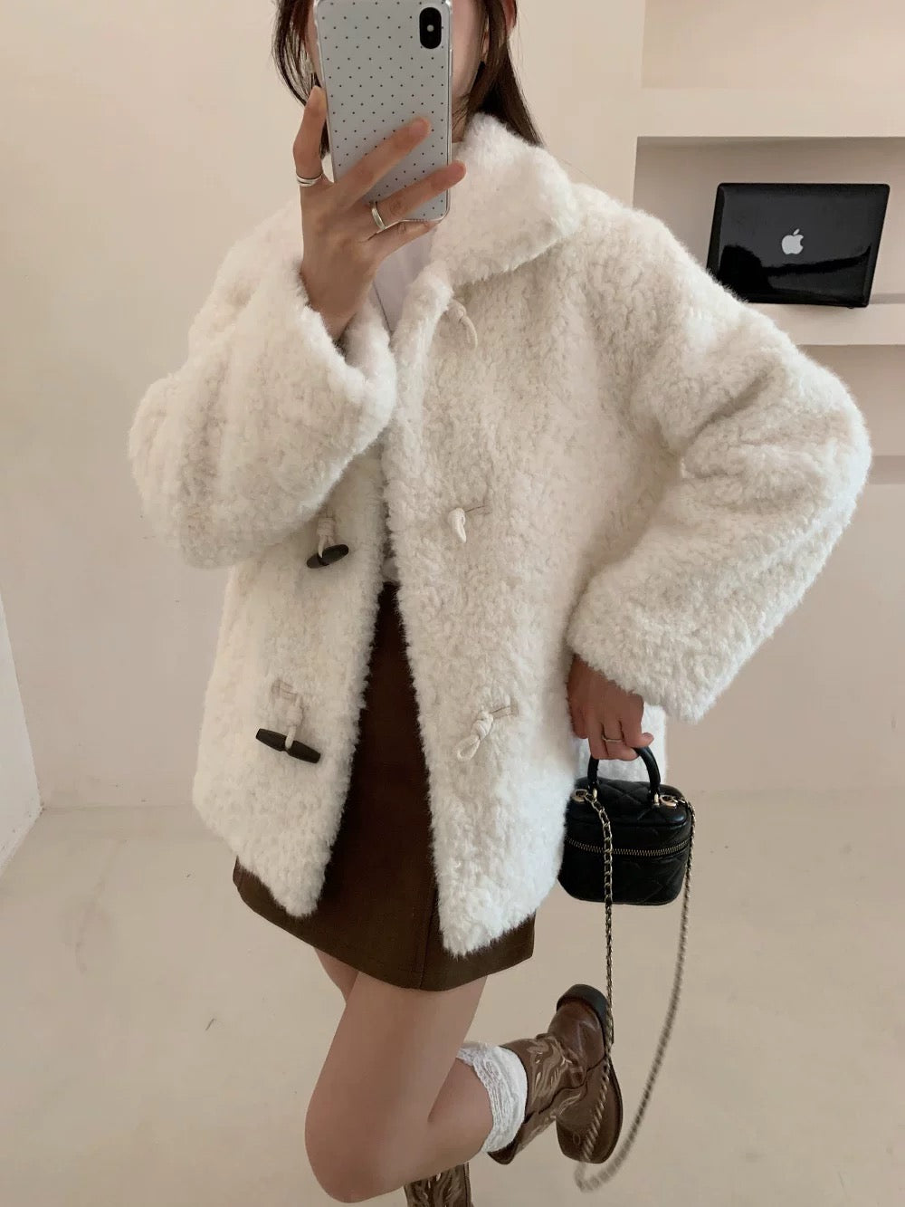 Mid-Length Teddy Fur Toggle Jacket C0045