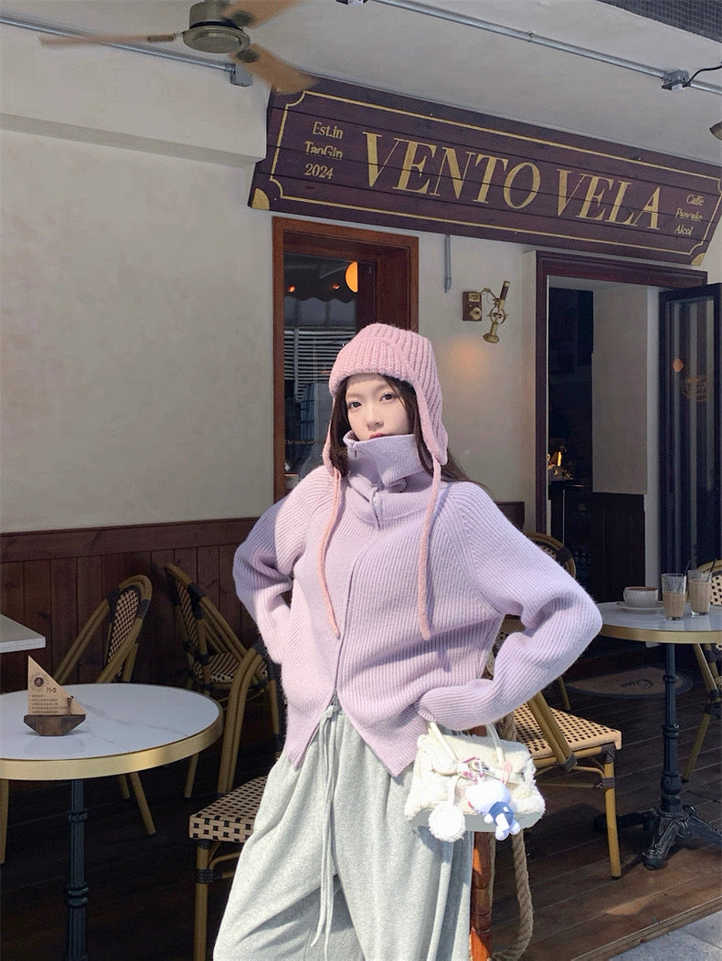 Zip-Up Stand Collar Knit Sweater Jacket C0021