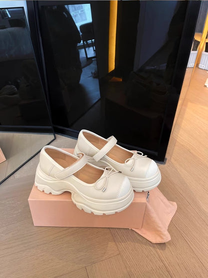 French Bowknot Chunky Platform Loafers S0007