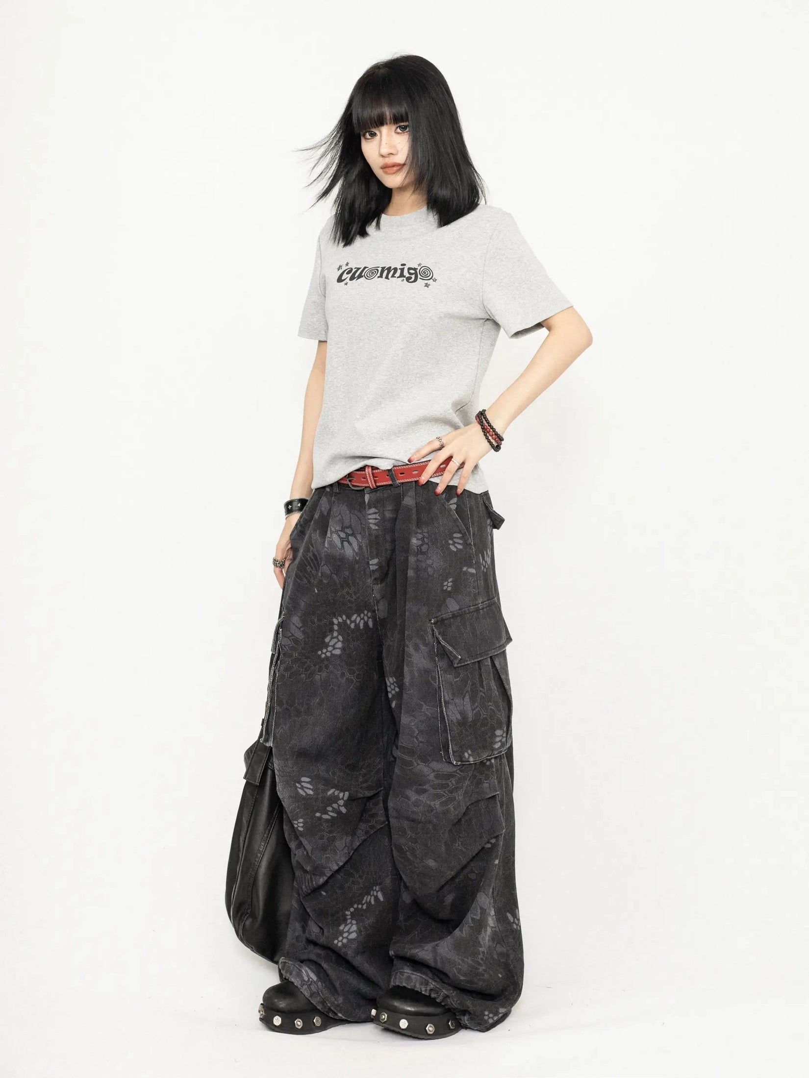 Snake Print Camo Cargo Pants  f0397