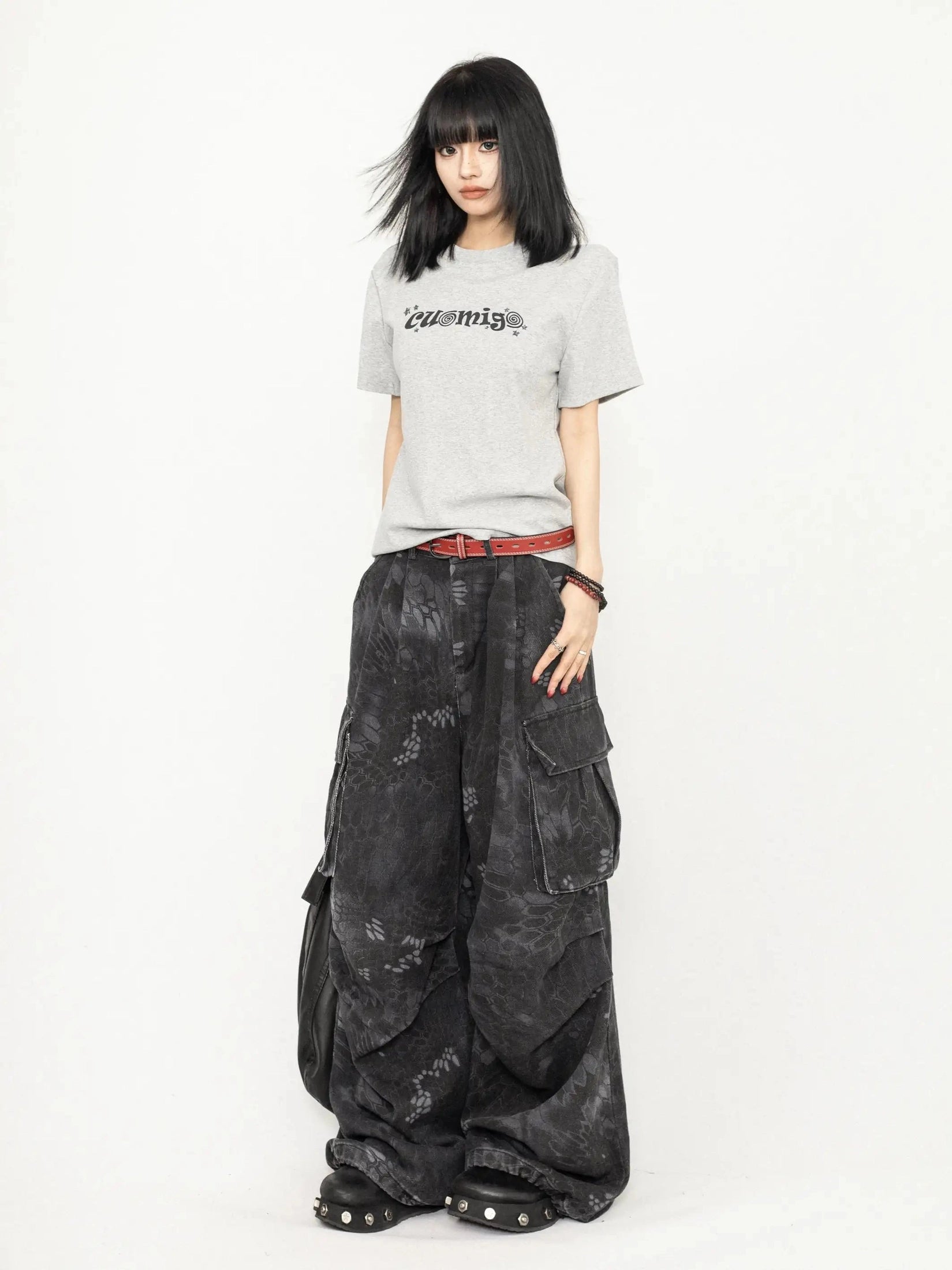 Snake Print Camo Cargo Pants  f0397