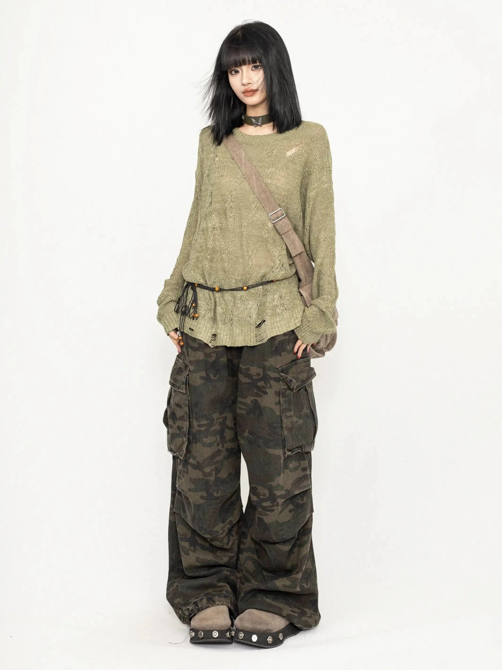 Snake Print Camo Cargo Pants  f0397