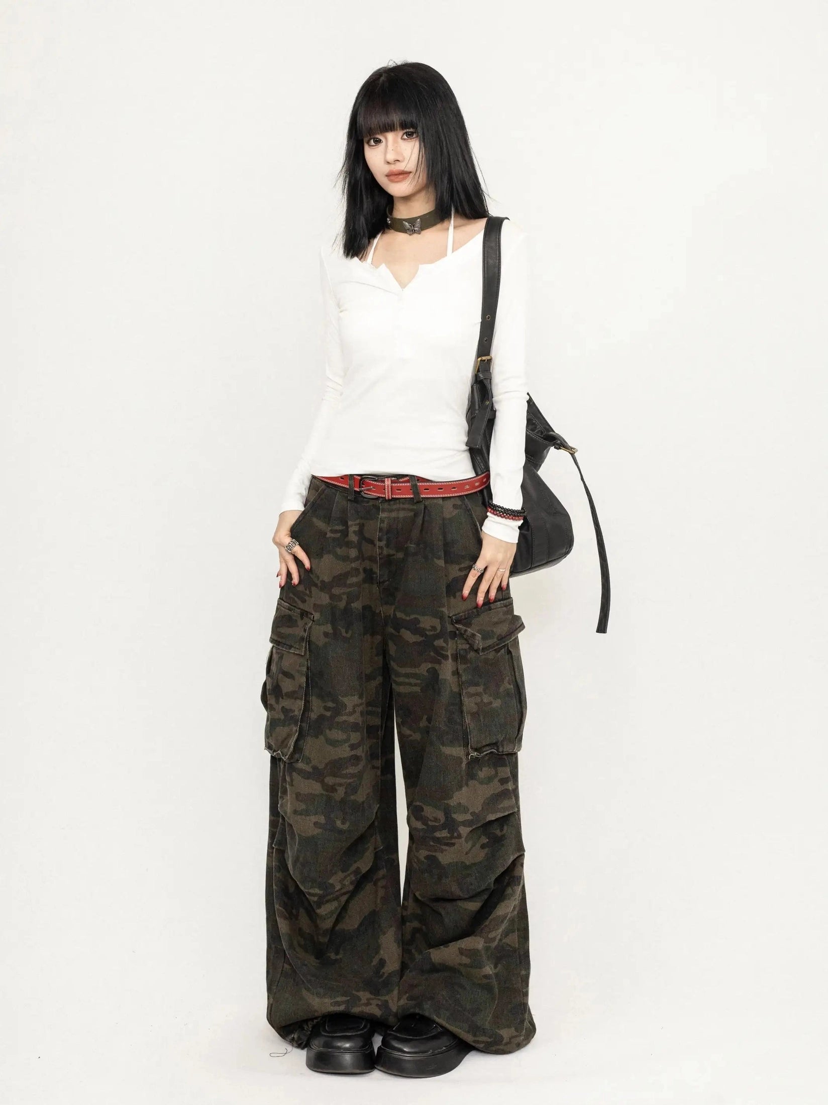 Snake Print Camo Cargo Pants  f0397