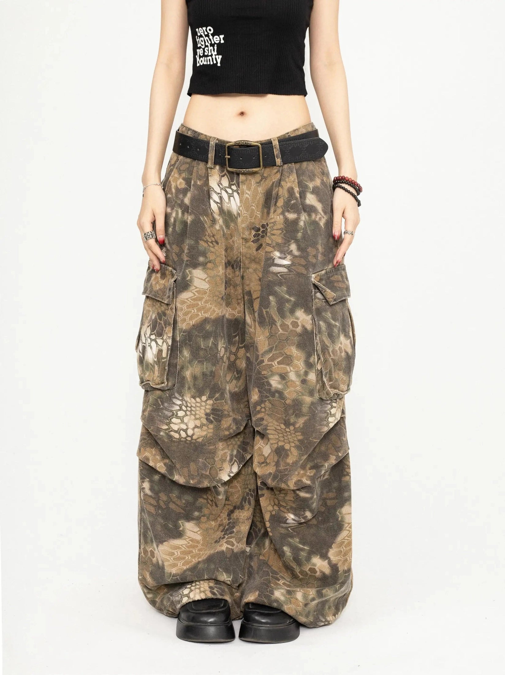 Snake Print Camo Cargo Pants  f0397