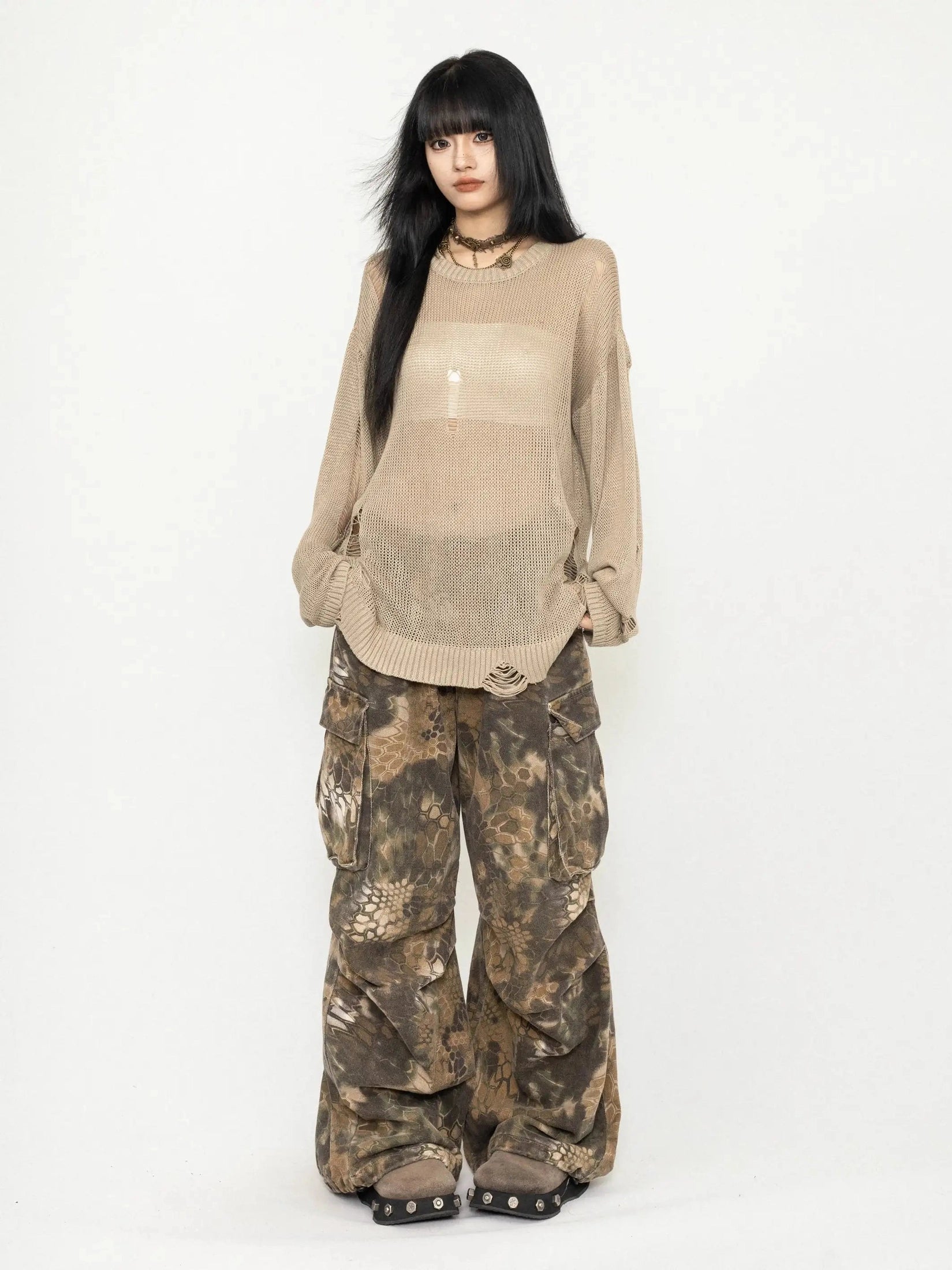Snake Print Camo Cargo Pants  f0397